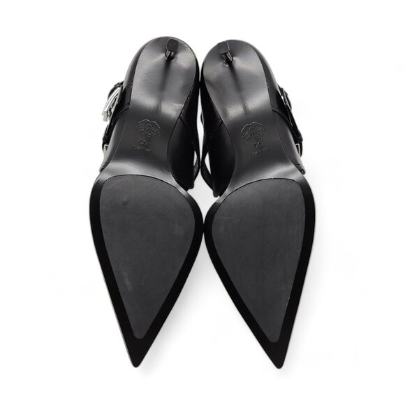 Alexander McQueen Cage Buckle Leather Ankle Booties Black - Picture 6 of 9